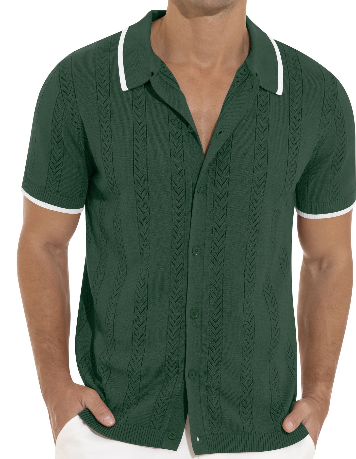 Men'S Casual Button down Shirt Short Sleeve Vintage Clothes Knit Polo Shirts Summer Beach Shirts