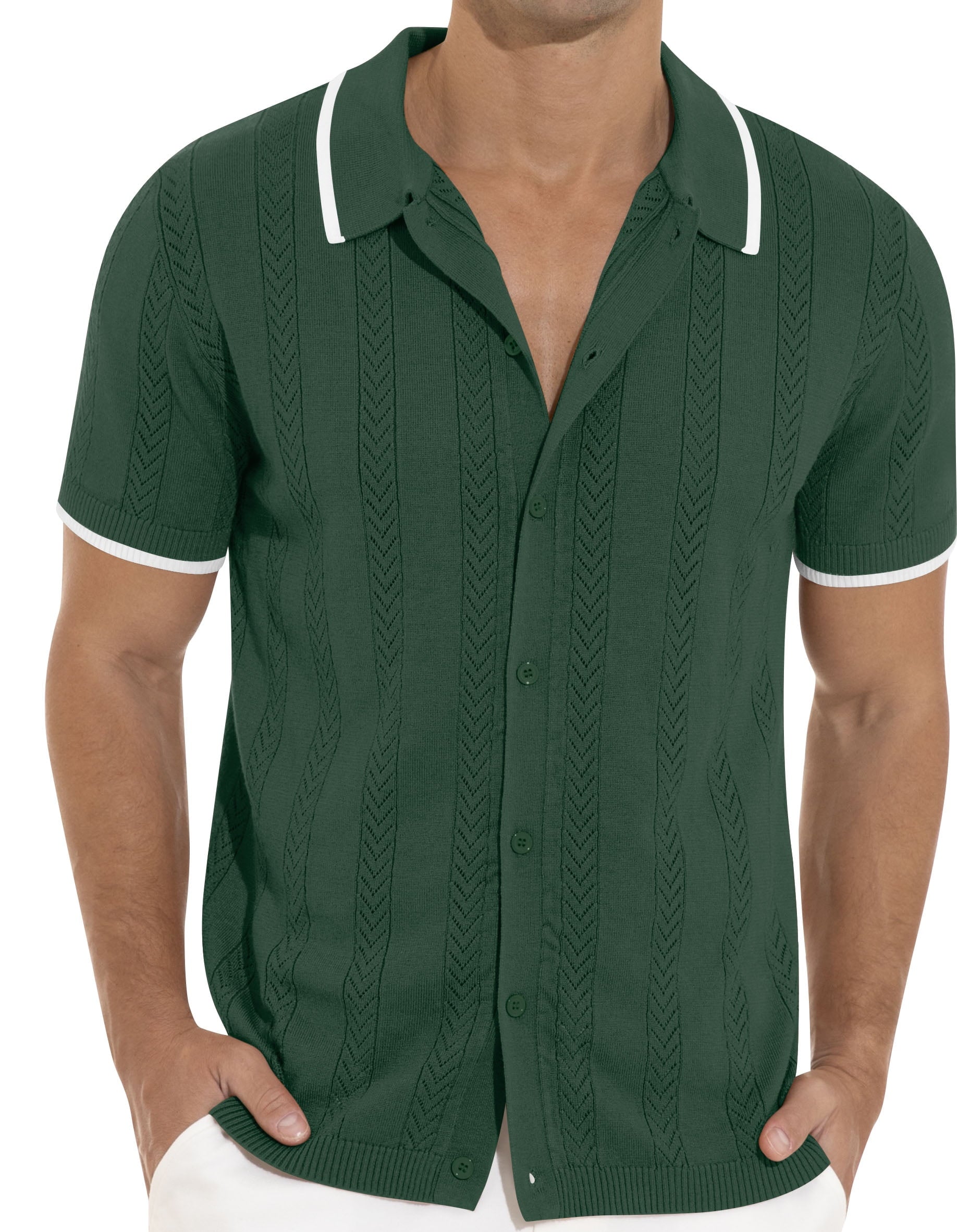 Men'S Casual Button down Shirt Short Sleeve Vintage Clothes Knit Polo Shirts Summer Beach Shirts