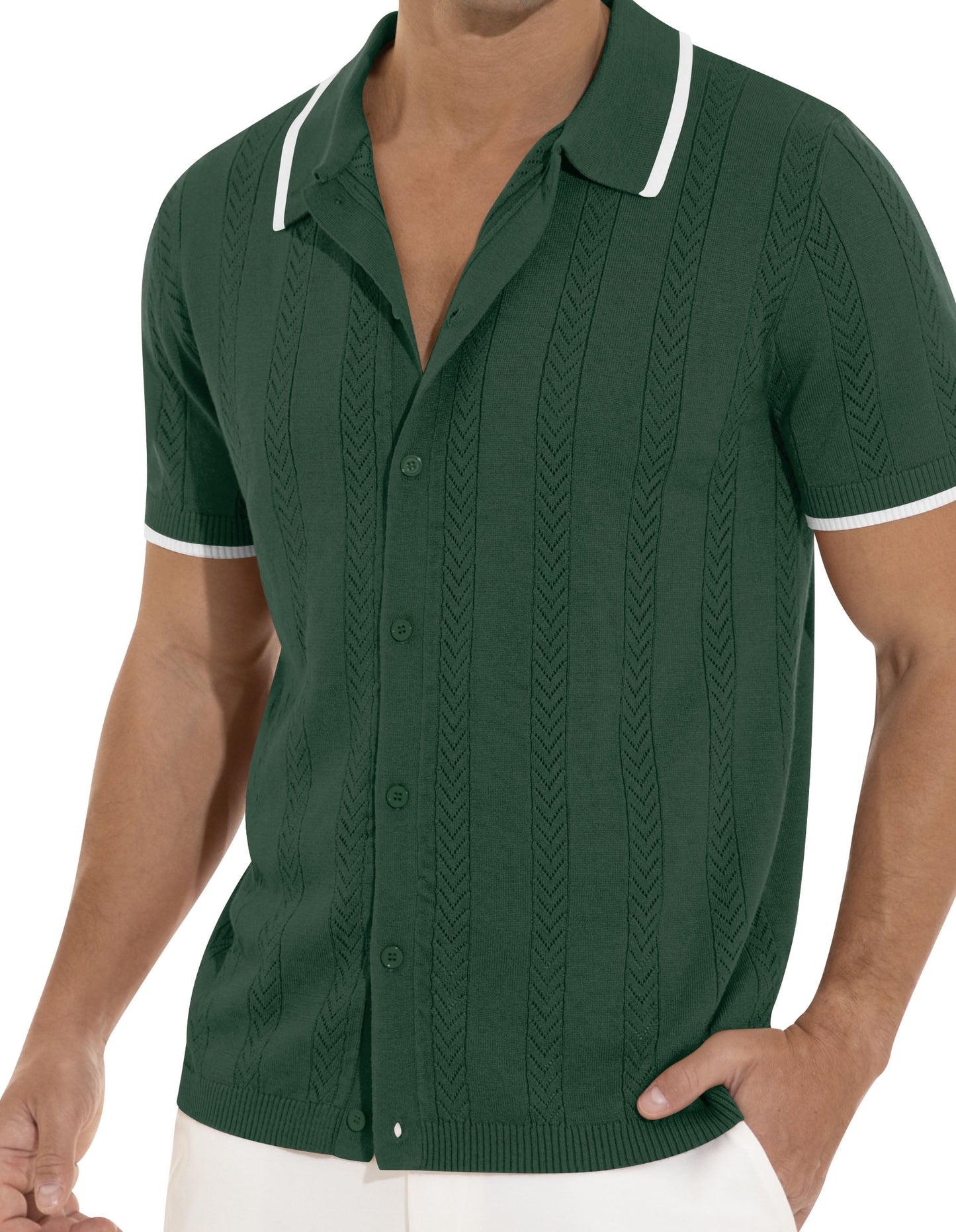 Men'S Casual Button down Shirt Short Sleeve Vintage Clothes Knit Polo Shirts Summer Beach Shirts